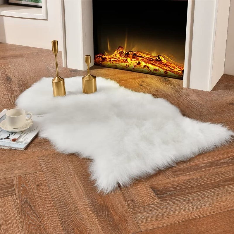 duduta White Faux Sheepskin Throw Rug 2x3 ft, Fluffy Shag Fur Chair Cover Small Bedside Dorm Rug Non Slip Washable - Image 2